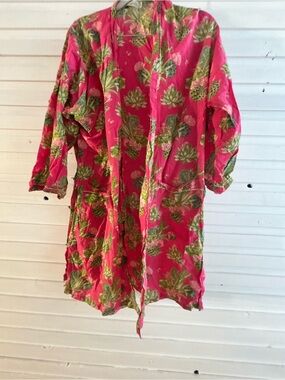 Bright Pink Tropical Print Lightweight Kimono Jacket with cactus